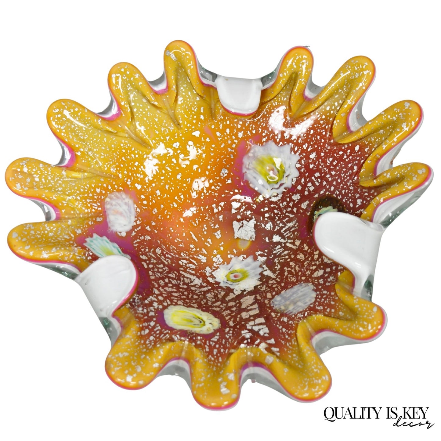 Vintage Murano Italian Art Glass Millefiori Clam Shell Candy Dish Bowl (A)