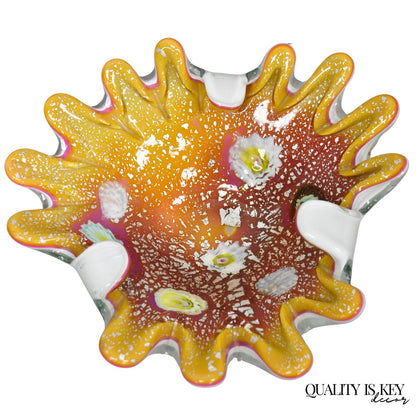 Vintage Murano Italian Art Glass Millefiori Clam Shell Candy Dish Bowl (A)