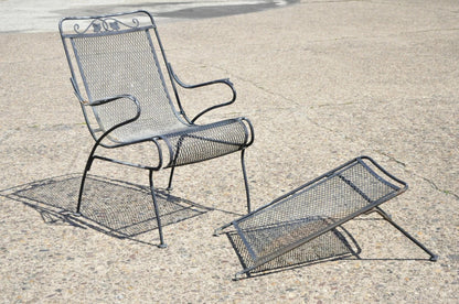 Vintage Woodard Wrought Iron Garden Chaise Lounge Chair w/ Removable Footstool