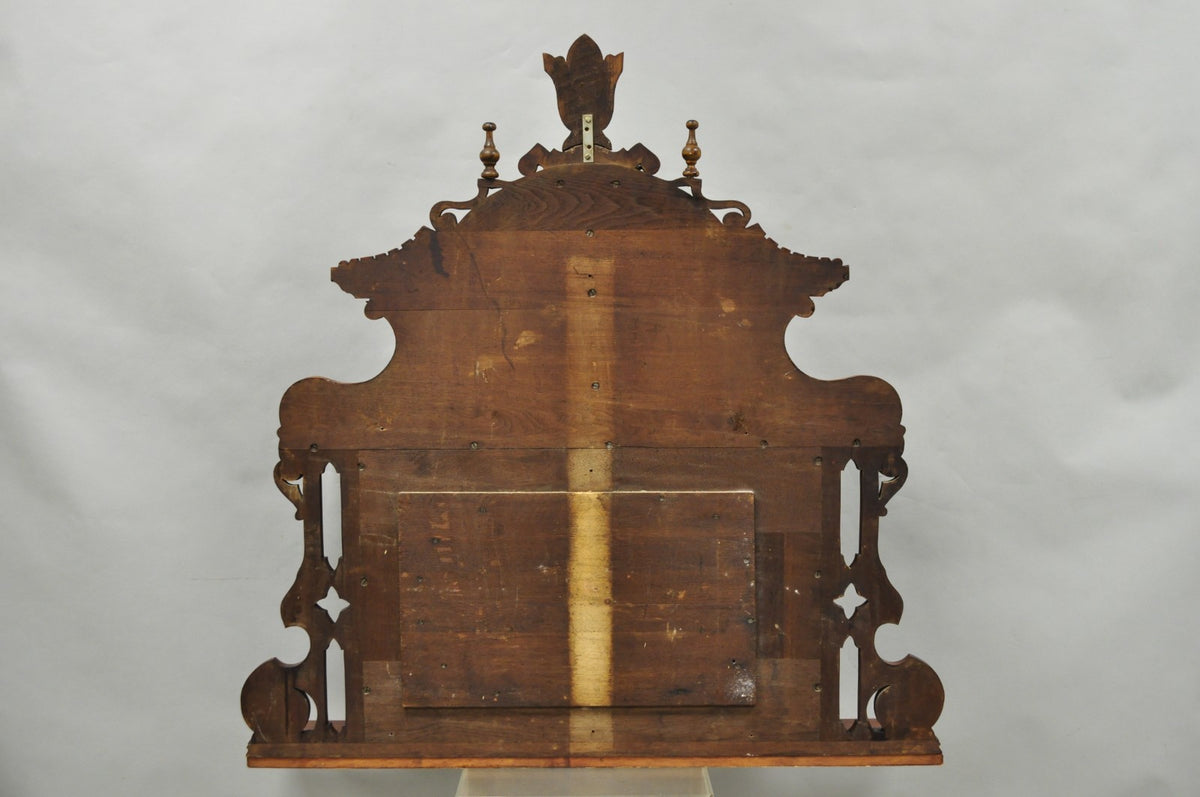 Antique Eastlake Victorian Carved Walnut Oval Mirror Sideboard Backsplash Shelf