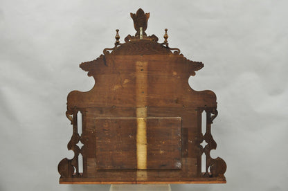 Antique Eastlake Victorian Carved Walnut Oval Mirror Sideboard Backsplash Shelf