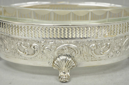Vintage Italian Regency Silver Plated Dolphin Handle Glass Candy Dish Jardiniere