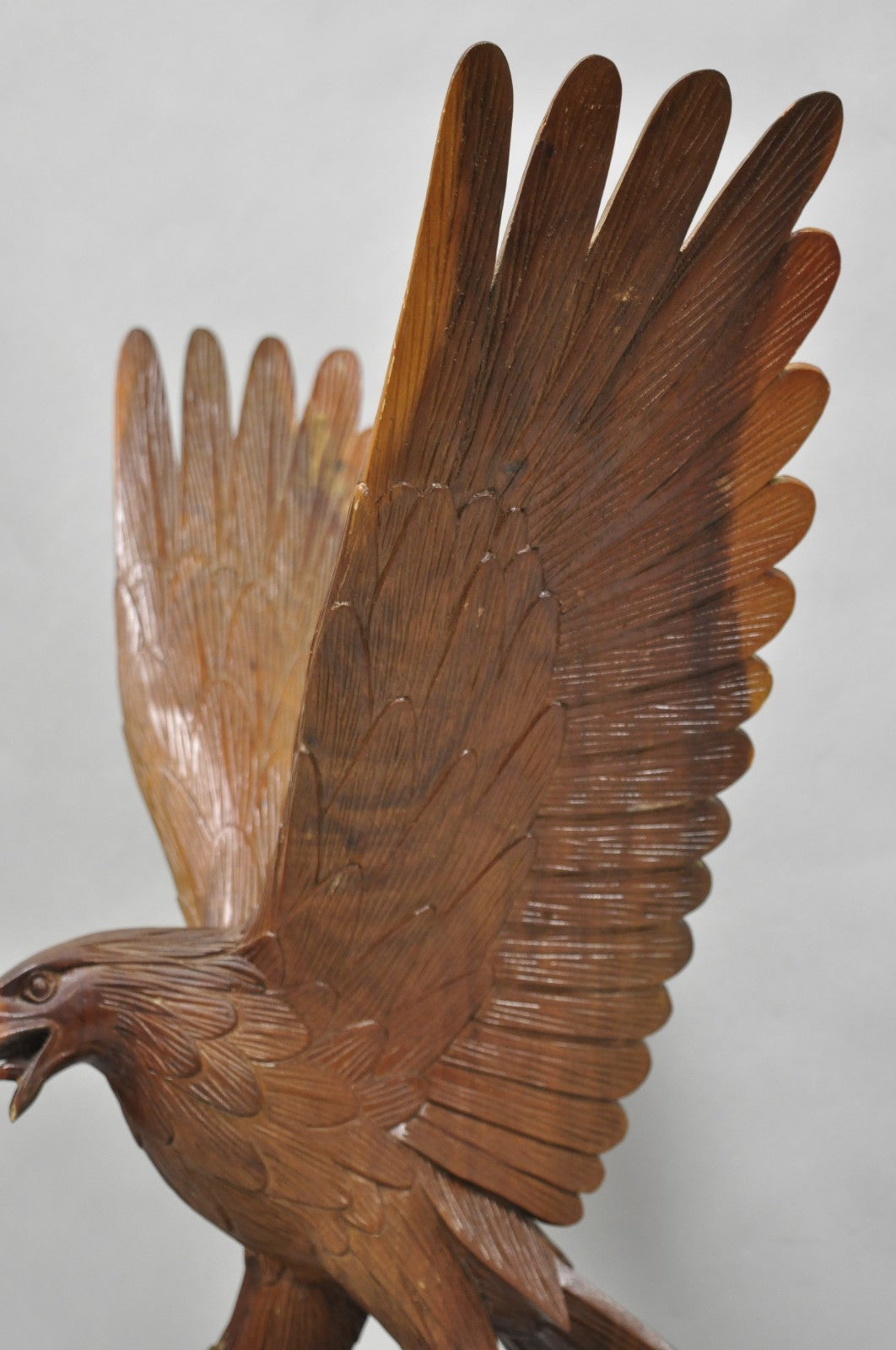 Vintage Black Forest 24" Hand Carved Wood Bald Eagle Figure Statue Sculpture