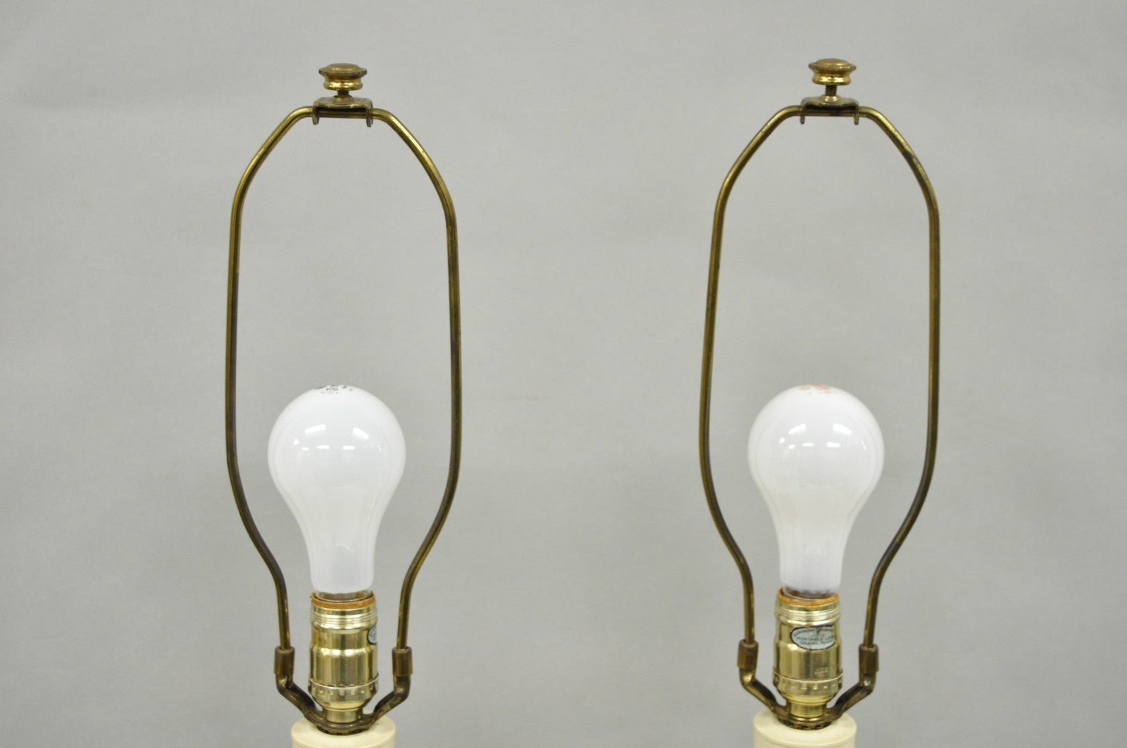 Vintage Hollywood Regency Burnished Brass Candlestick Table Lamps - a Pair