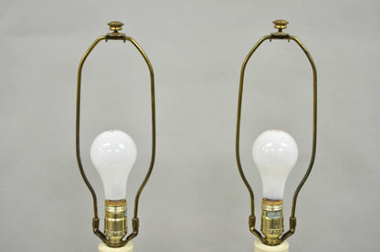 Vintage Hollywood Regency Burnished Brass Candlestick Table Lamps - a Pair