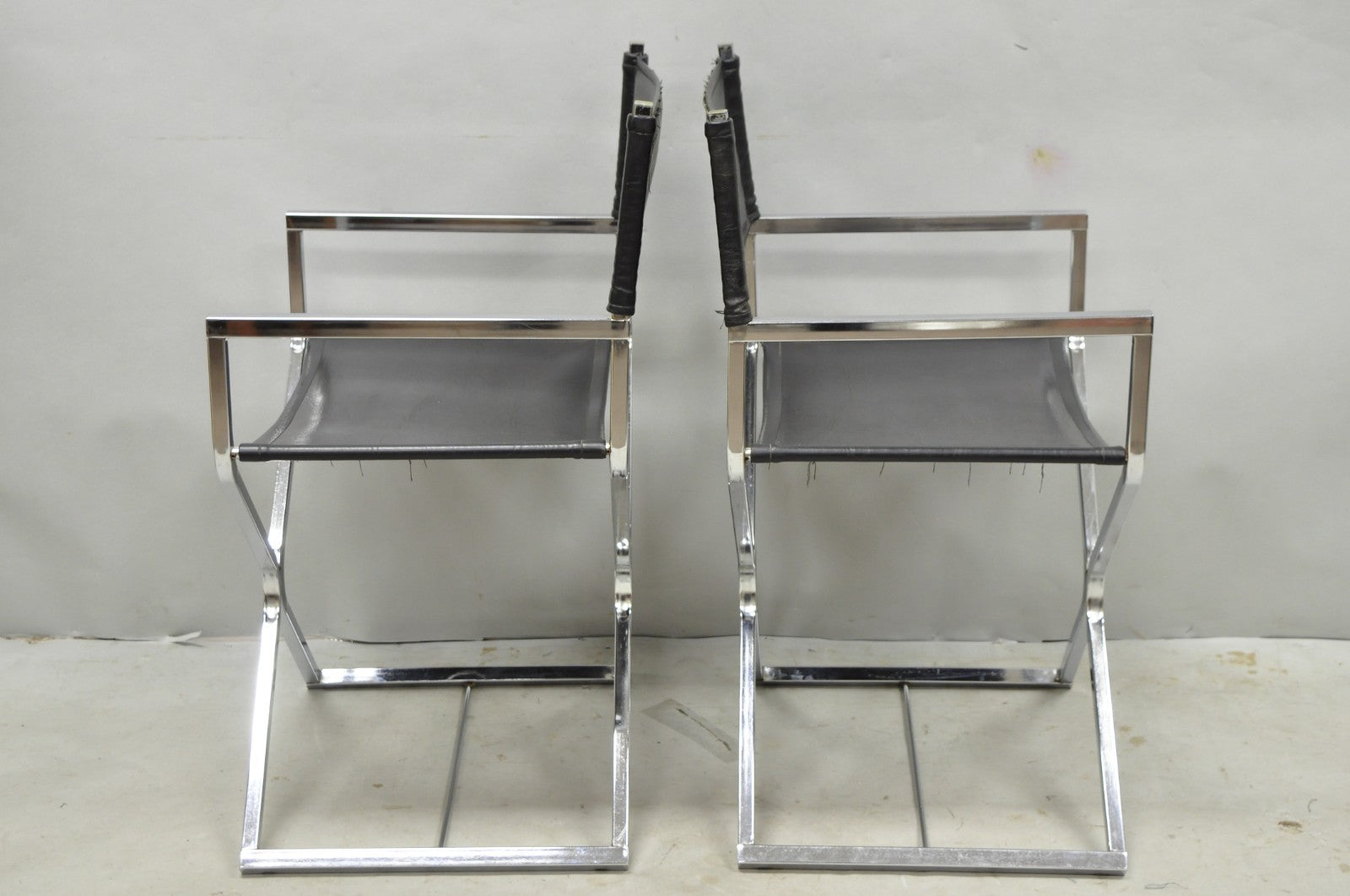 Vintage Daystrom Mid Century Modern Chrome & Naugahyde Directors Chairs - Pair
