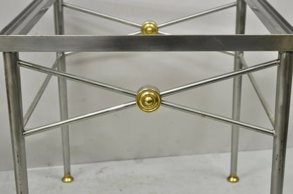 Italian Directoire Maison Jansen Style Brushed Steel & Brass End Tables - a Pair