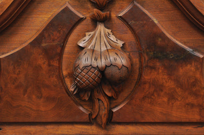 Antique Eastlake Victorian Carved Walnut Oval Mirror Sideboard Backsplash Shelf