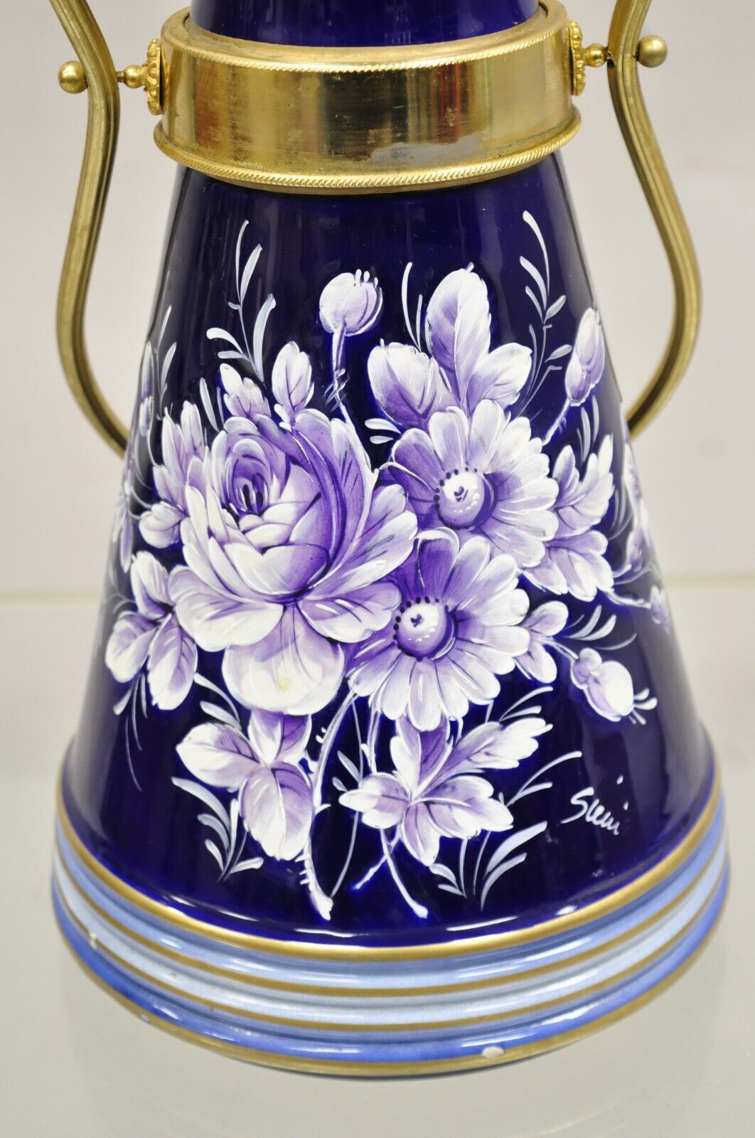 Vintage Keramos Italian Capodimonte Cobalt Blue Porcelain Pitcher w/ Handle