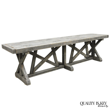 Primitive Rustic 72" Long Wooden Distressed Gray Wash Criss Cross Trestle Bench