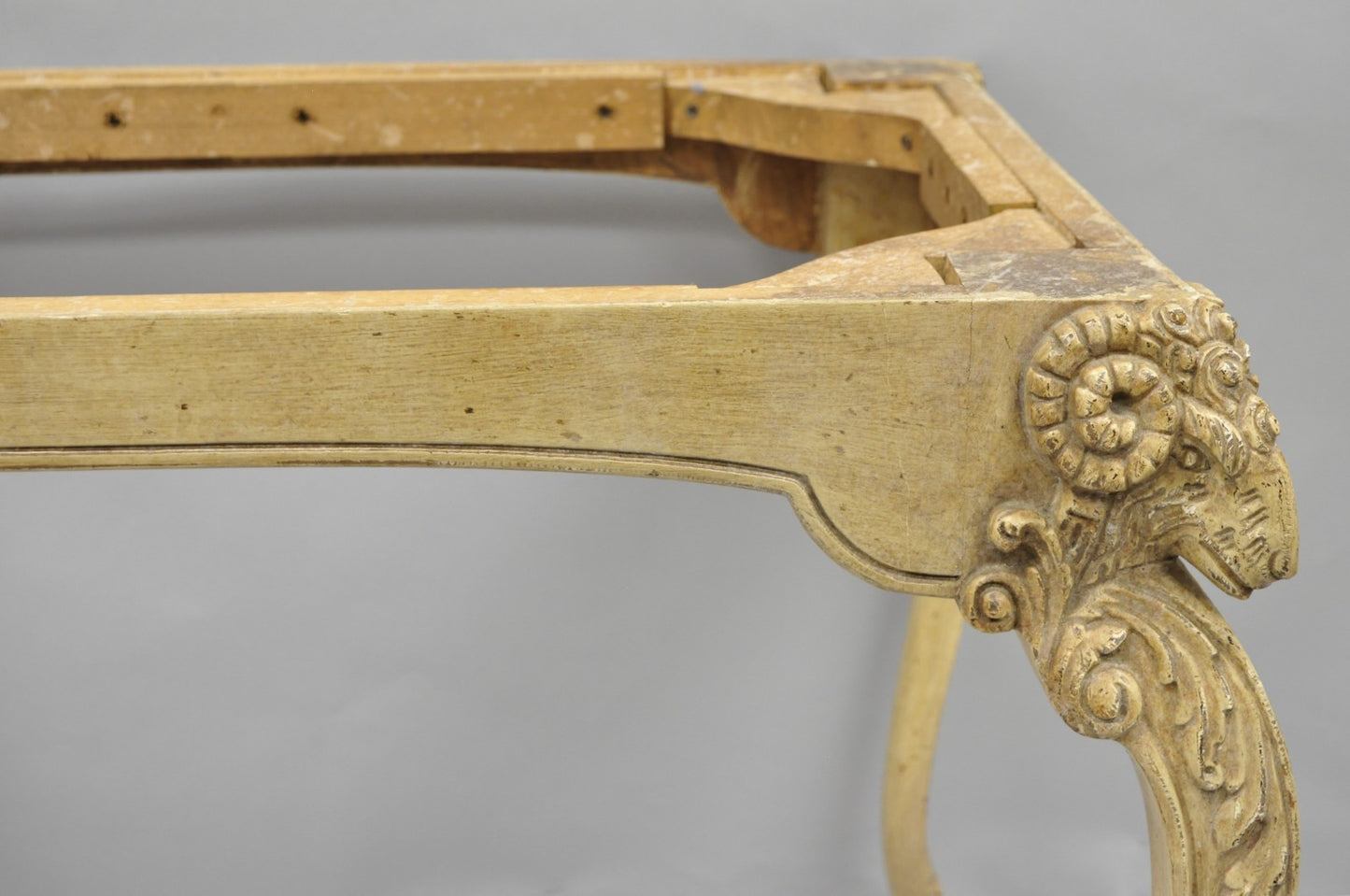 Vintage Italian Regency Rams Head Carved Hoof Foot Console Table Base