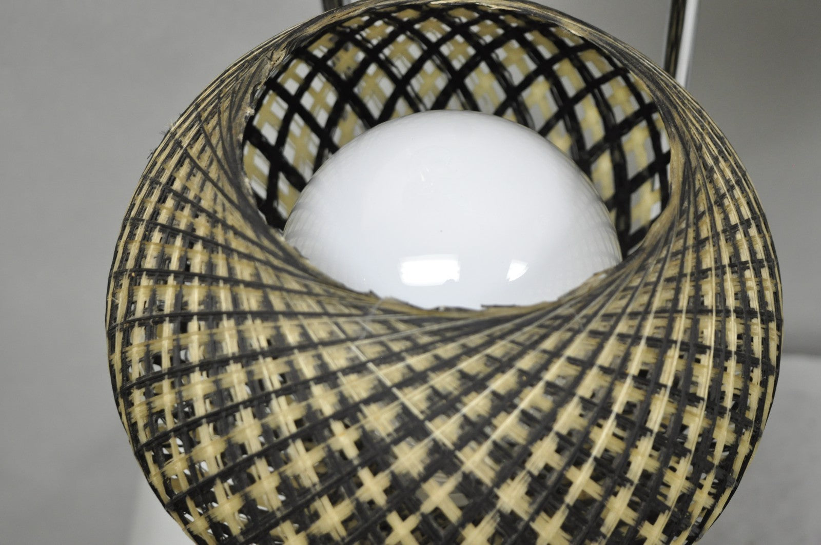 Vintage Mid Century Modern Woven Spun Fiberglass Triple Shade Table Lamp - Pair