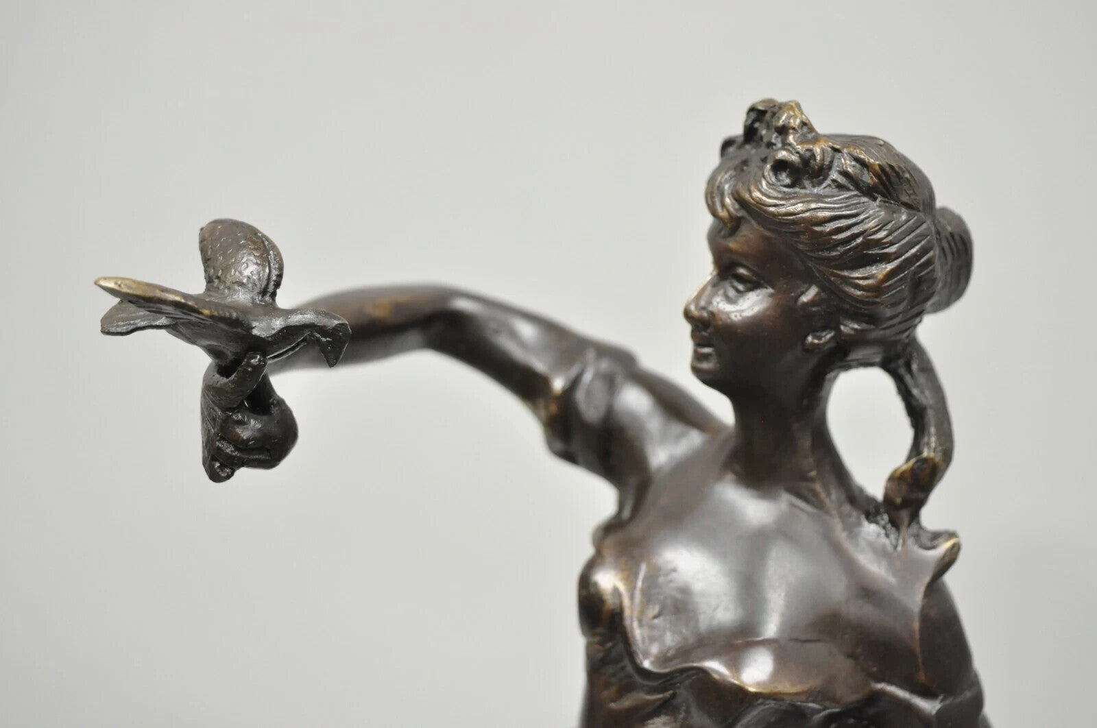 Vintage French Bronze Sculpture of Woman w/ Birds & Basket After Emile Guillemin