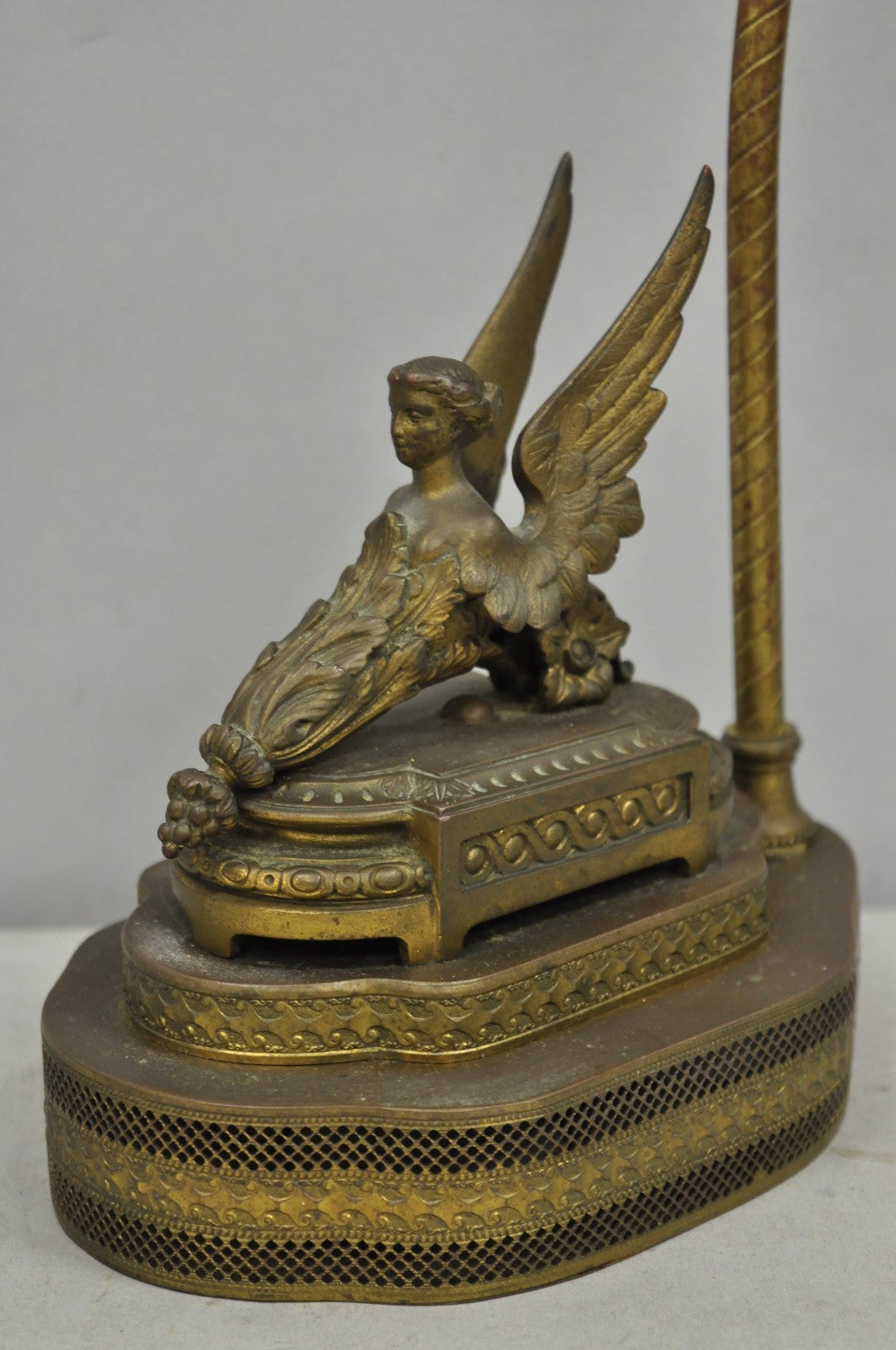 Antique French Victorian Neoclassical Small Gilt Brass Winged Maiden Table Lamp