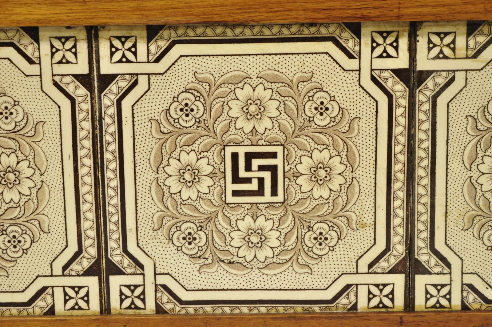 Antique Victorian Walnut Marble Top Washstand Good Luck Swastika Tile Backsplash