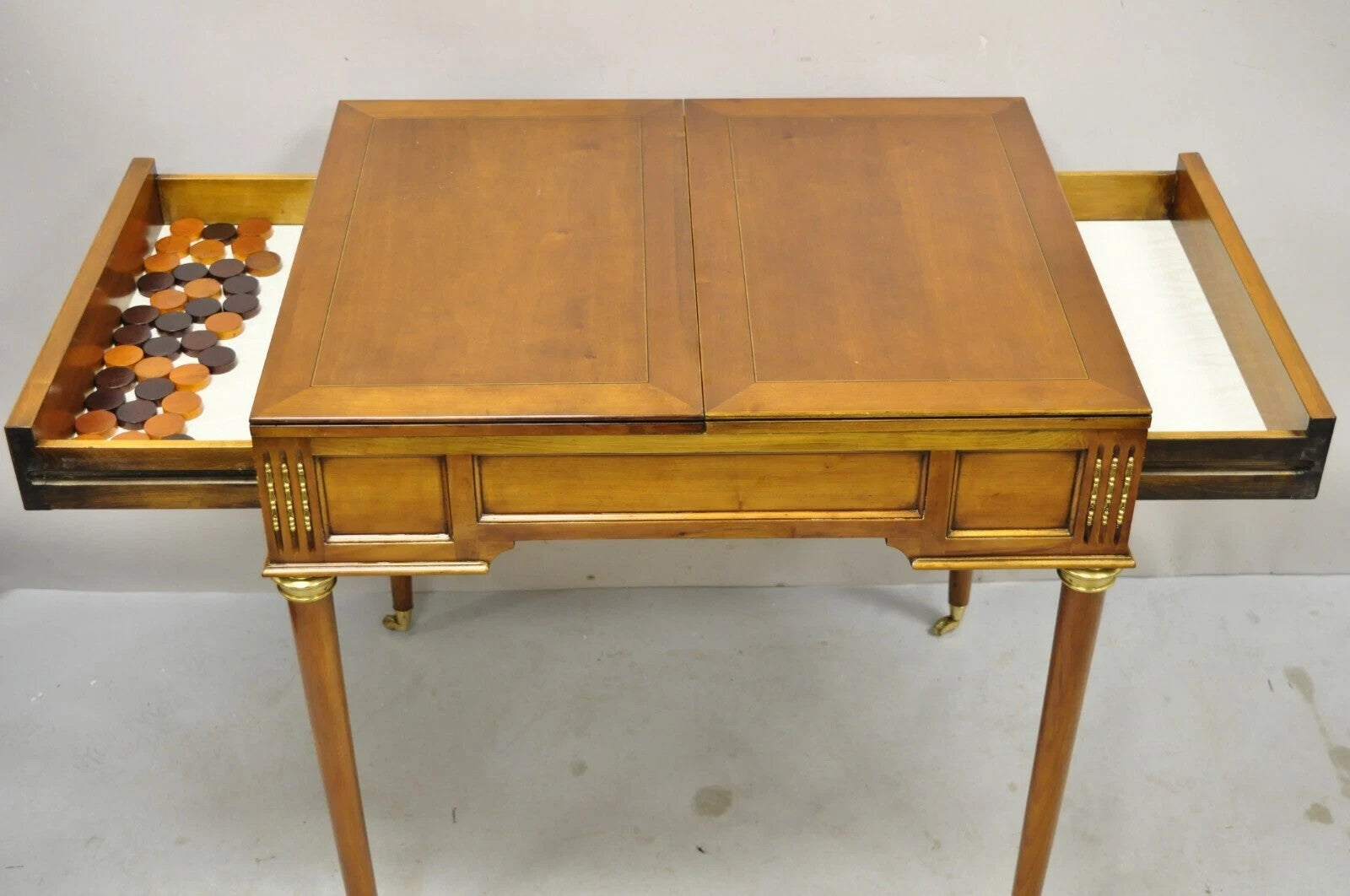 Vintage French Louis XVI Style Cherry Wood Flip Top Backgammon Card Game Table
