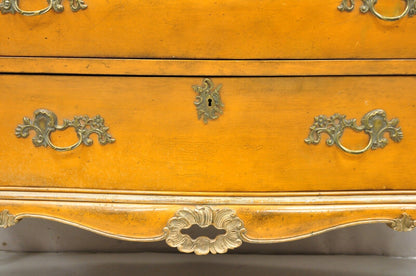 Antique Italian Rococo Orange Painted Bombe Commode Chest of Drawers