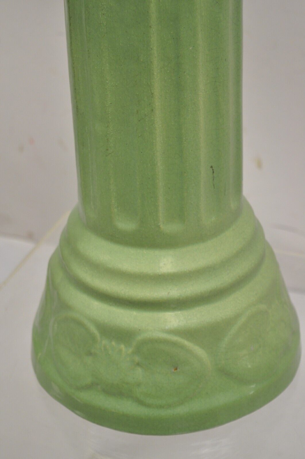 Antique Art Nouveau Green Glazed Ceramic Column Planter Pedestal Base