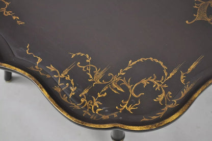 Chinoiserie Faux Bamboo Brown Lacquer Scallop Tray Top Coffee Cocktail Table