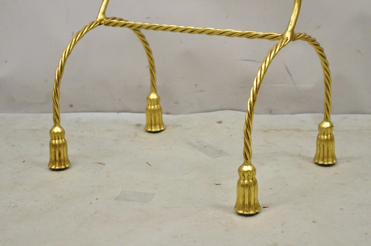 Vintage Italian Hollywood Regency Gold Gilt Metal Iron Towel Rack w/ Tassel Feet