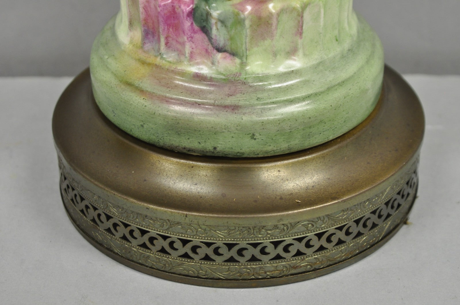 Antique Victorian French Porcelain Hand Painted Flower Vase Form Table Lamp