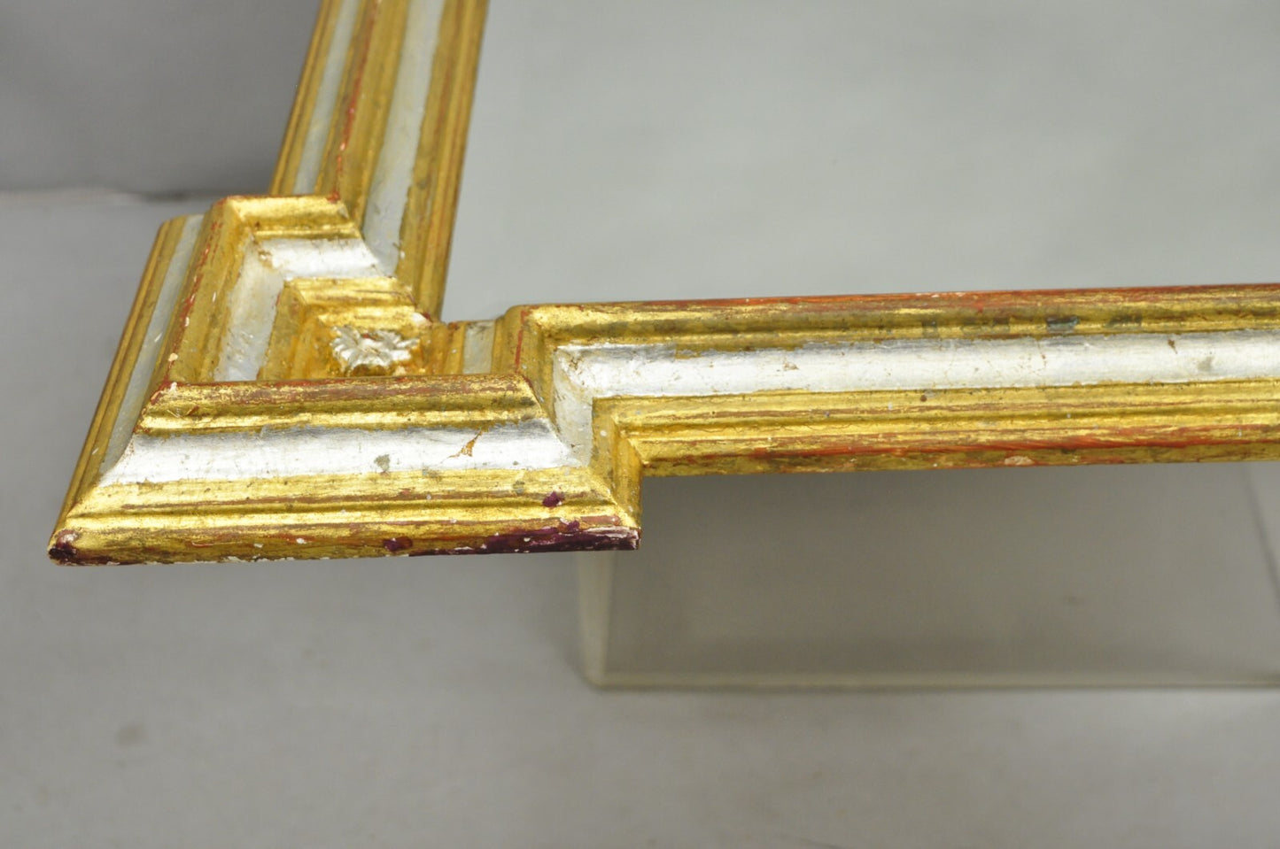 Vintage Italian Regency Silver & Gold Gilt Wood Frame Beveled Glass Wall Mirror