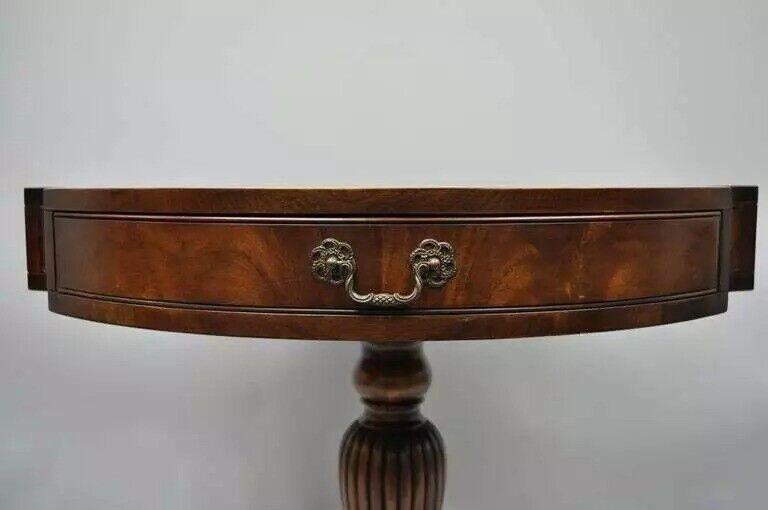 Vintage Grosfeld House Regency Mahogany & Rosewood 3 Drawer Pedestal Drum Table