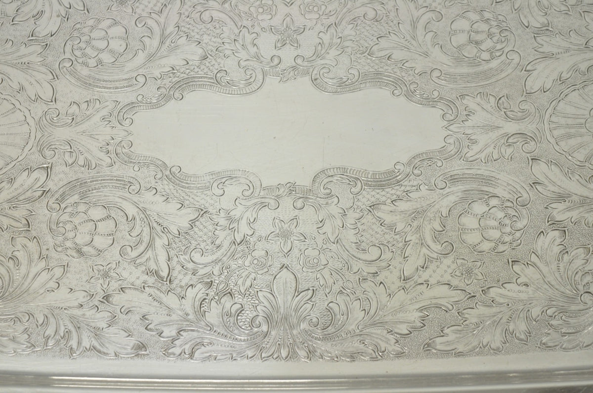Vintage WM A Rogers Victorian Silver Plated Twin Handle Serving Platter Bar Tray