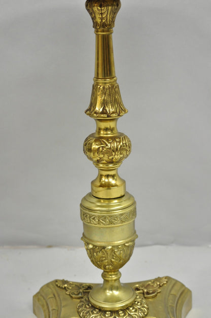 Antique French Victorian Solid Brass Round Glass Top Small Pedestal Side Table