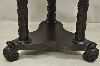 Antique American Empire Floral Spiral Carved Mahogany Round Center Side Table