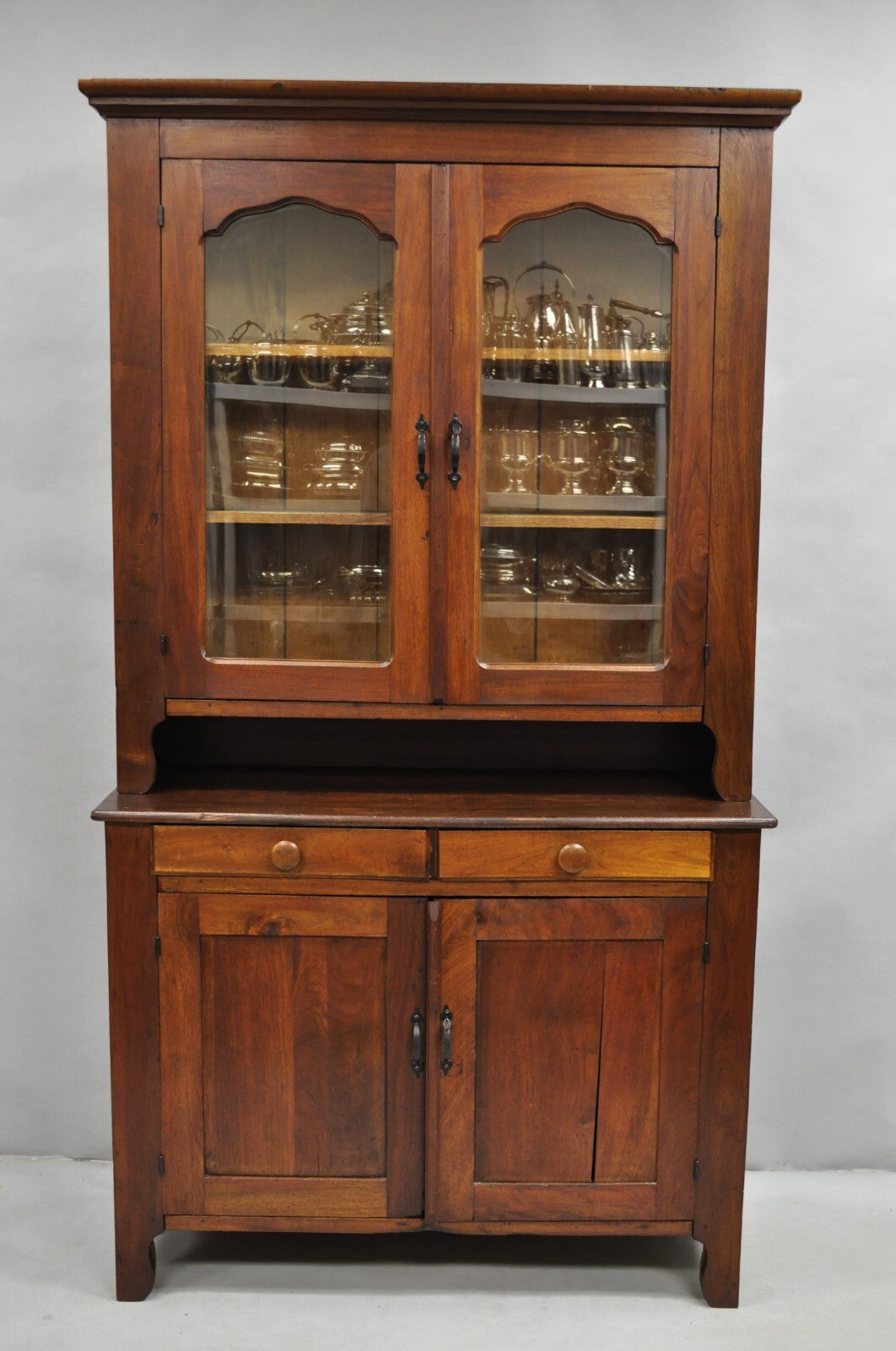 Antique Primitive Country Farmhouse Pine & Cherry Hutch Cupboard China Cabinet