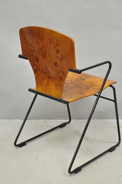 Josep Mora for Egoa Model 300 Mid Century Modern Burl Wood Arm Chair - Set of 4