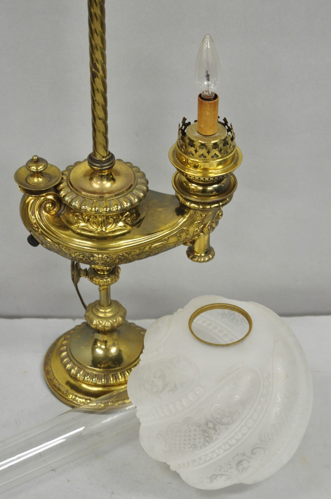 Antique French Renaissance Bronze Gone With The Wind Genie Lantern Student Lamp