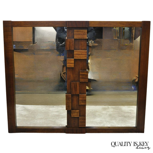 Lane Mid Century Modern Brutalist Cubist Block Rectangular Wood Frame 52" Mirror