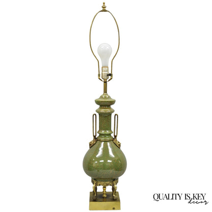 Vintage French Neoclassical Style Green Porcelain James Mont Style Table Lamp