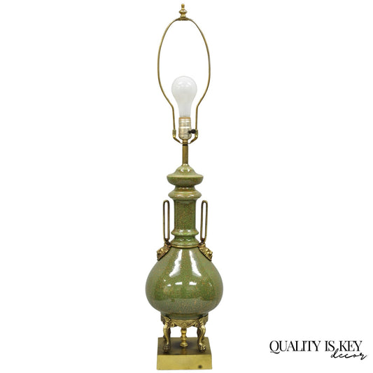 Vintage French Neoclassical Style Green Porcelain James Mont Style Table Lamp