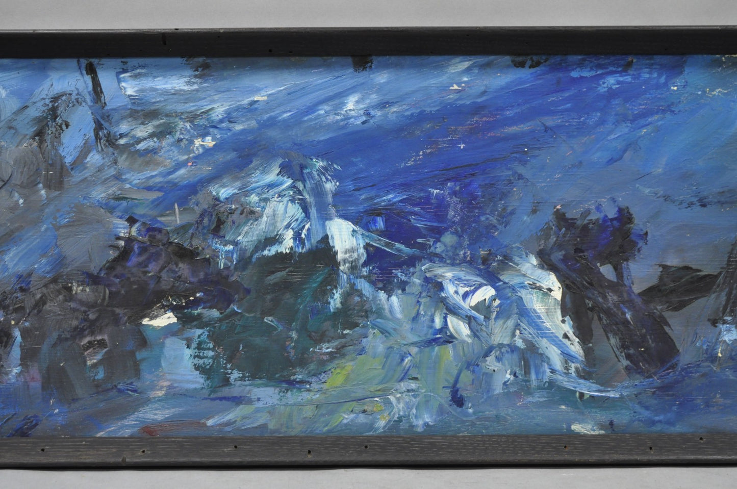 Vintage Mid Century Modern Blue Abstract Acrylic on Board Painting Artist Signed