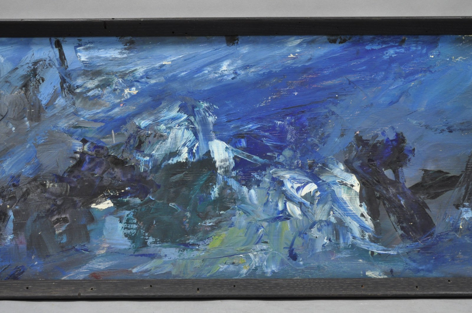Vintage Mid Century Modern Blue Abstract Acrylic on Board Painting Artist Signed
