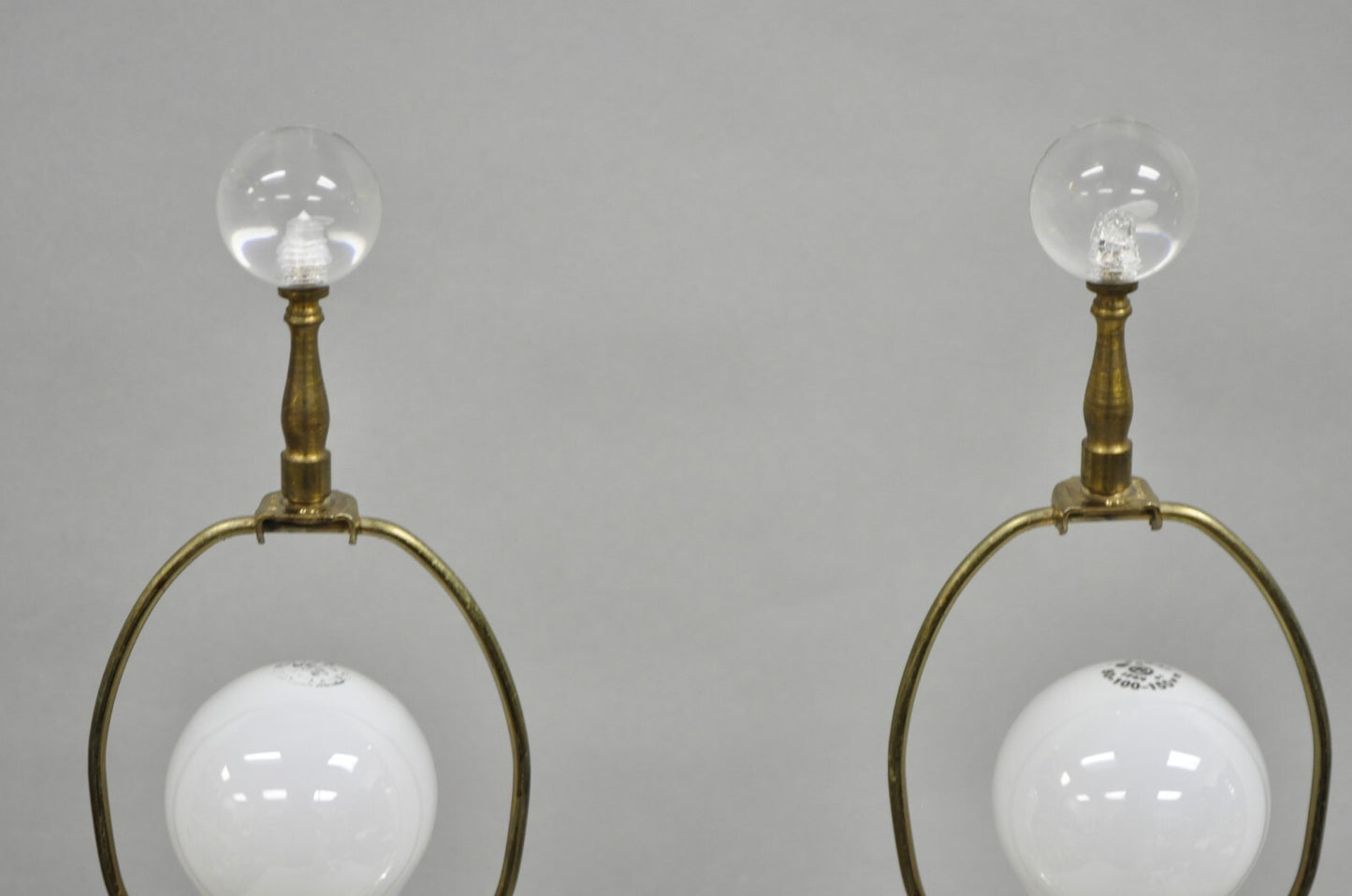 Vintage Art Deco Style Acrylic Lucite Sphere Tapered Table Lamps - a Pair
