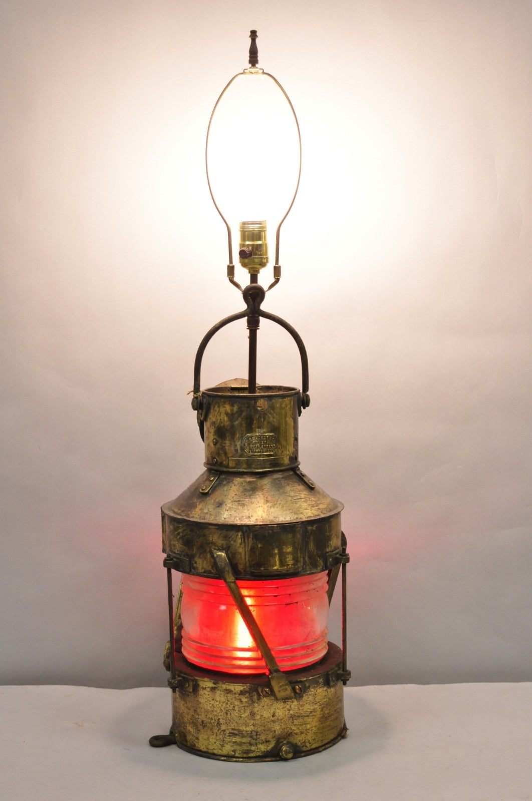 Antique WT George & Co English Copper Maritime Ship Lantern Converted Table Lamp