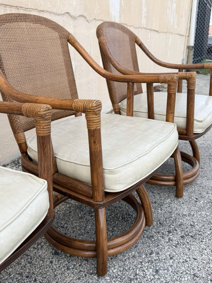 Vintage Hollywood Regency Bentwood Rattan Bamboo Swivel Chair Dining Set - 5 Pcs