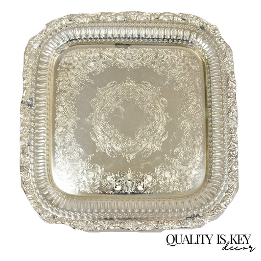 Vintage English Victorian Silver Plated Reticulated Square Serving Platter Tray