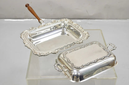 Vintage Poole Silver Co Victorian Silver Plated Serving Platter w/ Wooden Handle