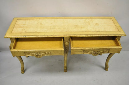 Baker Italian Regency Provincial Oak 2 Drawer Hoof Foot Console Hall Sofa Table