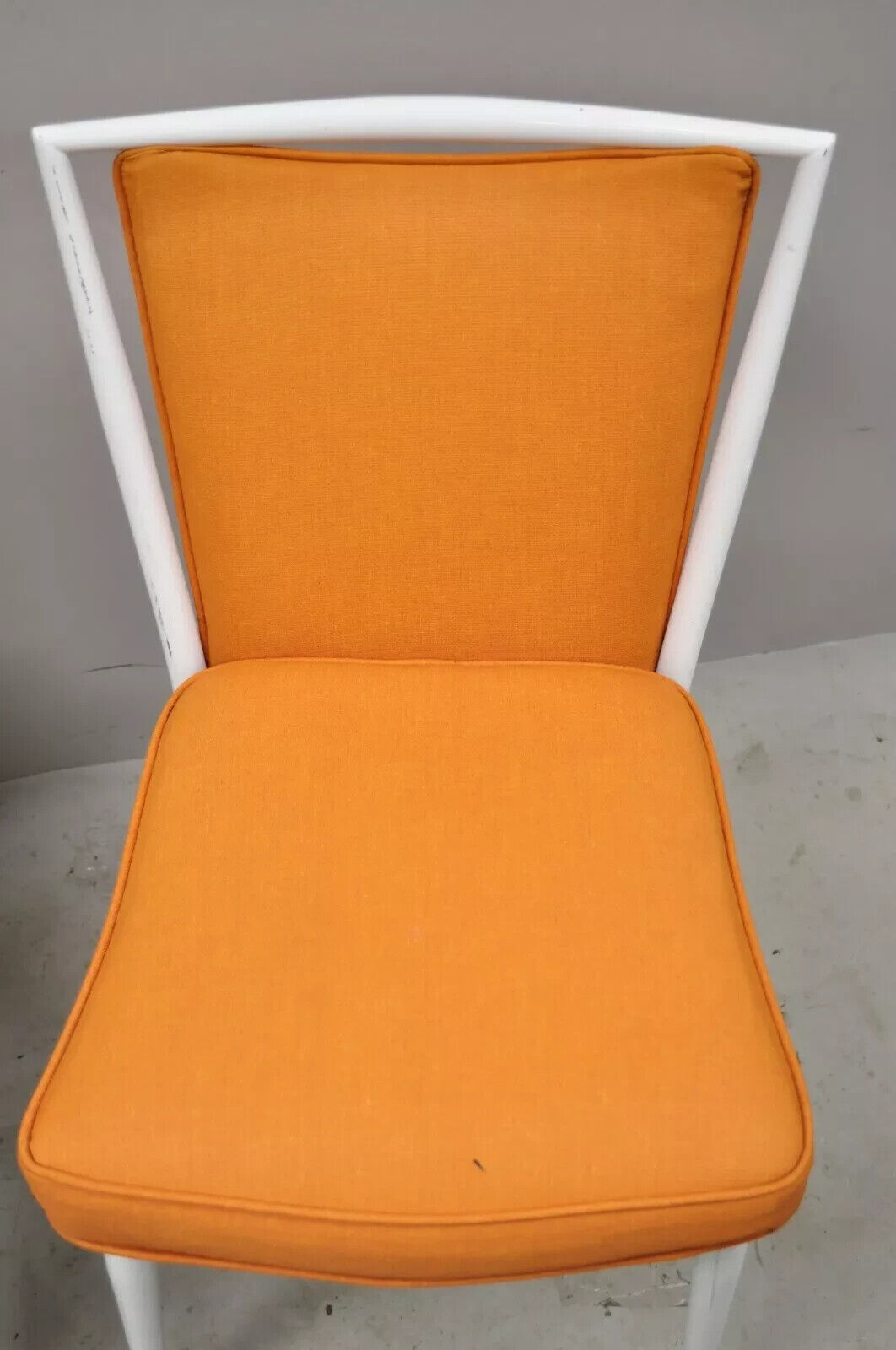 Vintage Mid Century Modern White Steel Metal Orange Dining Side Chairs - a Pair