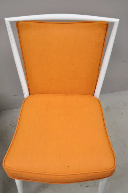 Vintage Mid Century Modern White Steel Metal Orange Dining Side Chairs - a Pair