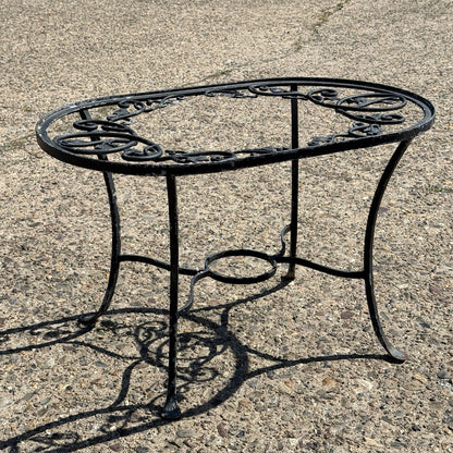 Vintage Salterini Style Leaf Vine Scroll Wrought Iron Oval Patio Coffee Table