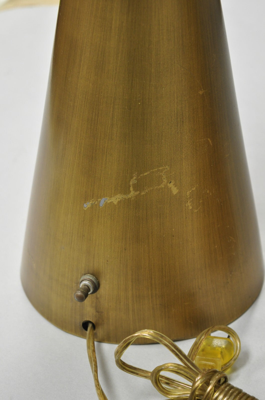 Vintage Mid Century Modern Atomic Era Green Flying Saucer Gold Table Lamp - Pair