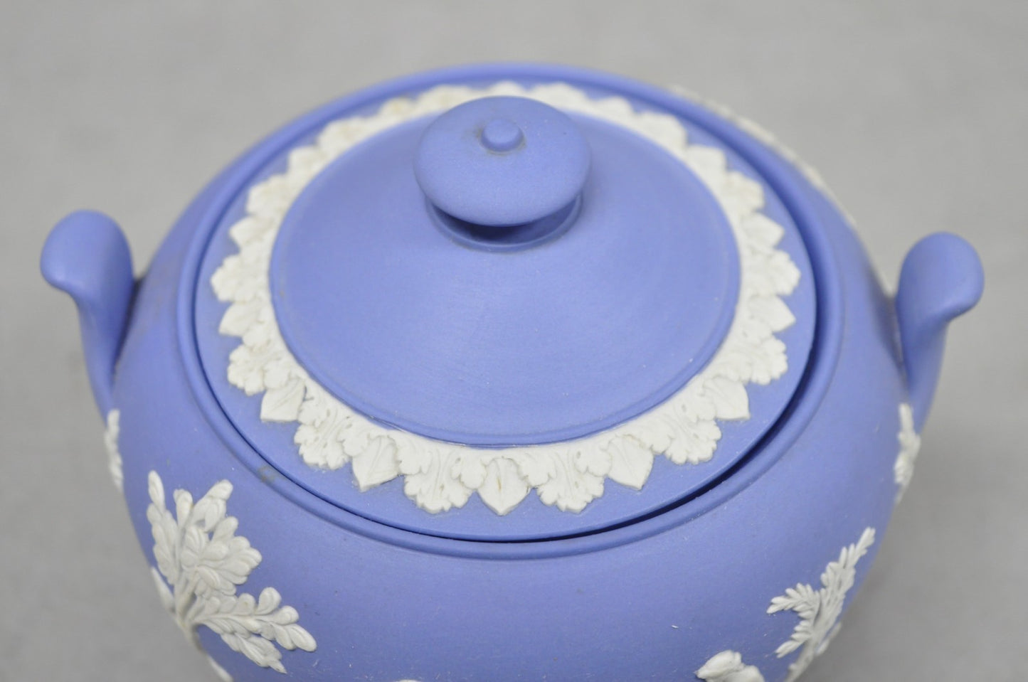 Antique Wedgwood Blue Jasperware Tea Set w/ Tea Pot Creamer Sugar Bowl 3 Pc Set