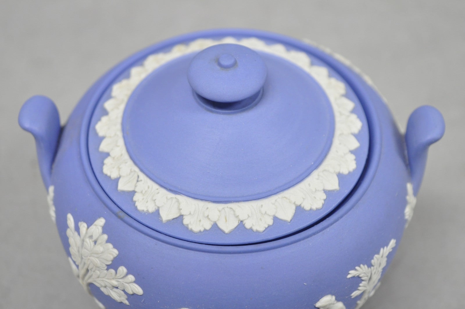 Antique Wedgwood Blue Jasperware Tea Set w/ Tea Pot Creamer Sugar Bowl 3 Pc Set